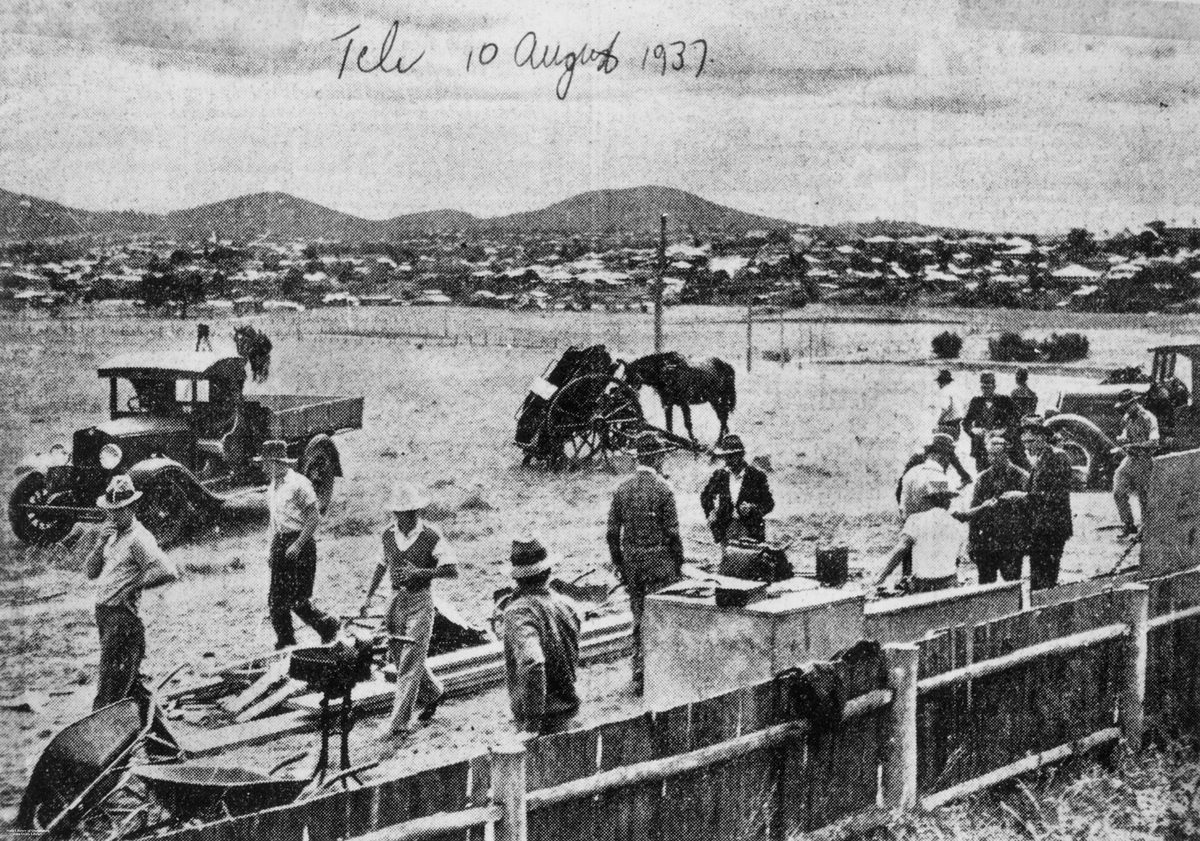 Ground improvement work underway at the University of Queensland site, St. Lucia, Brisbane, 1937