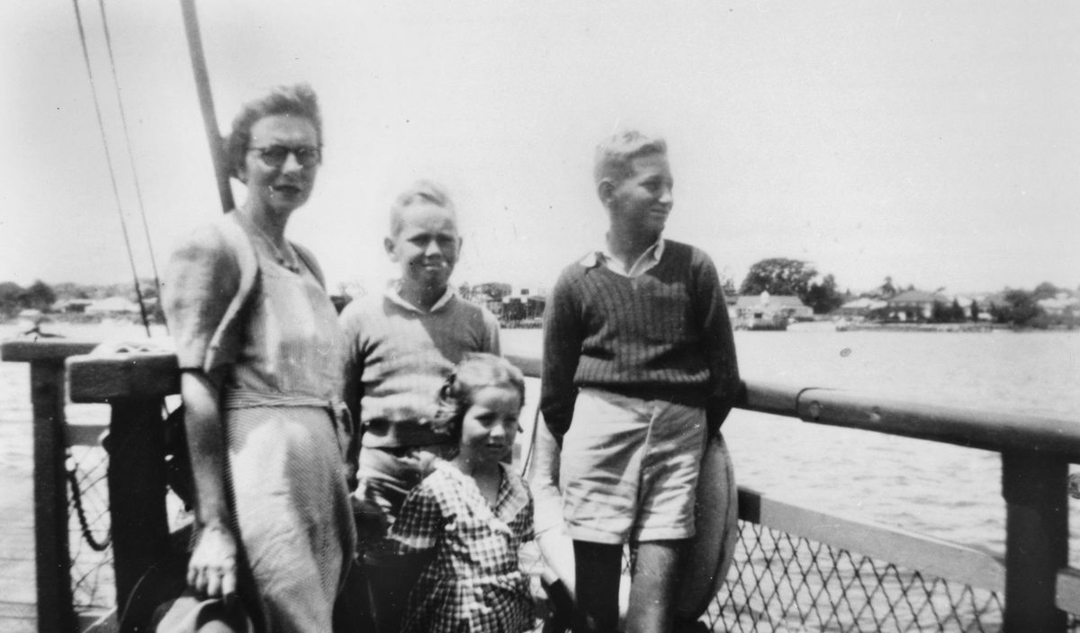 Passengers enjoying a ride on the Hawthorne ferry, 1950
