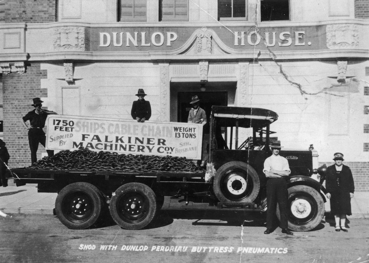 Ship's cable manufactured by Falkiner's Machinery Company on view in South Brisbane, Queensland, 1931