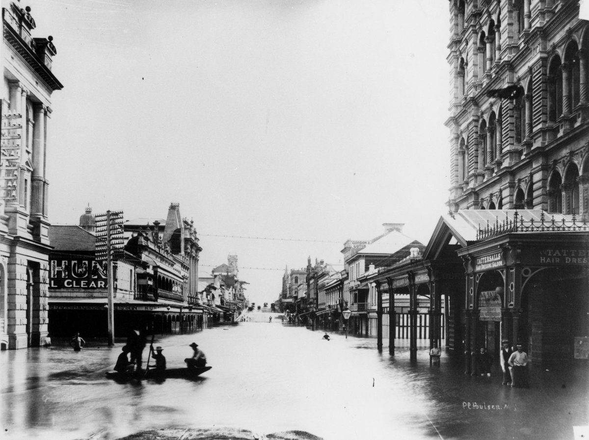Intersection of Queen and Edward Streets, Brisbane, during the 1893 flood