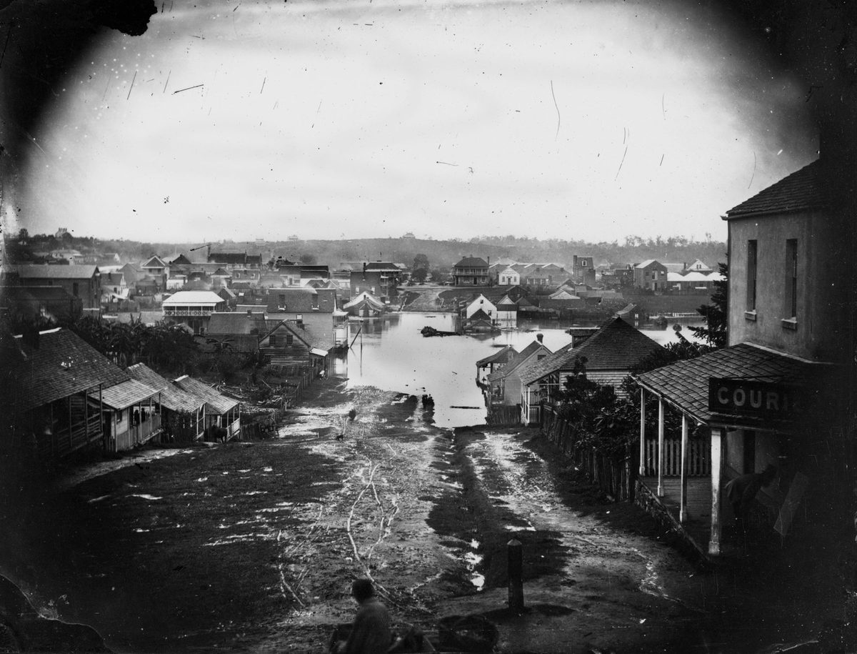Charlotte Street, Brisbane, during the 1864 flood