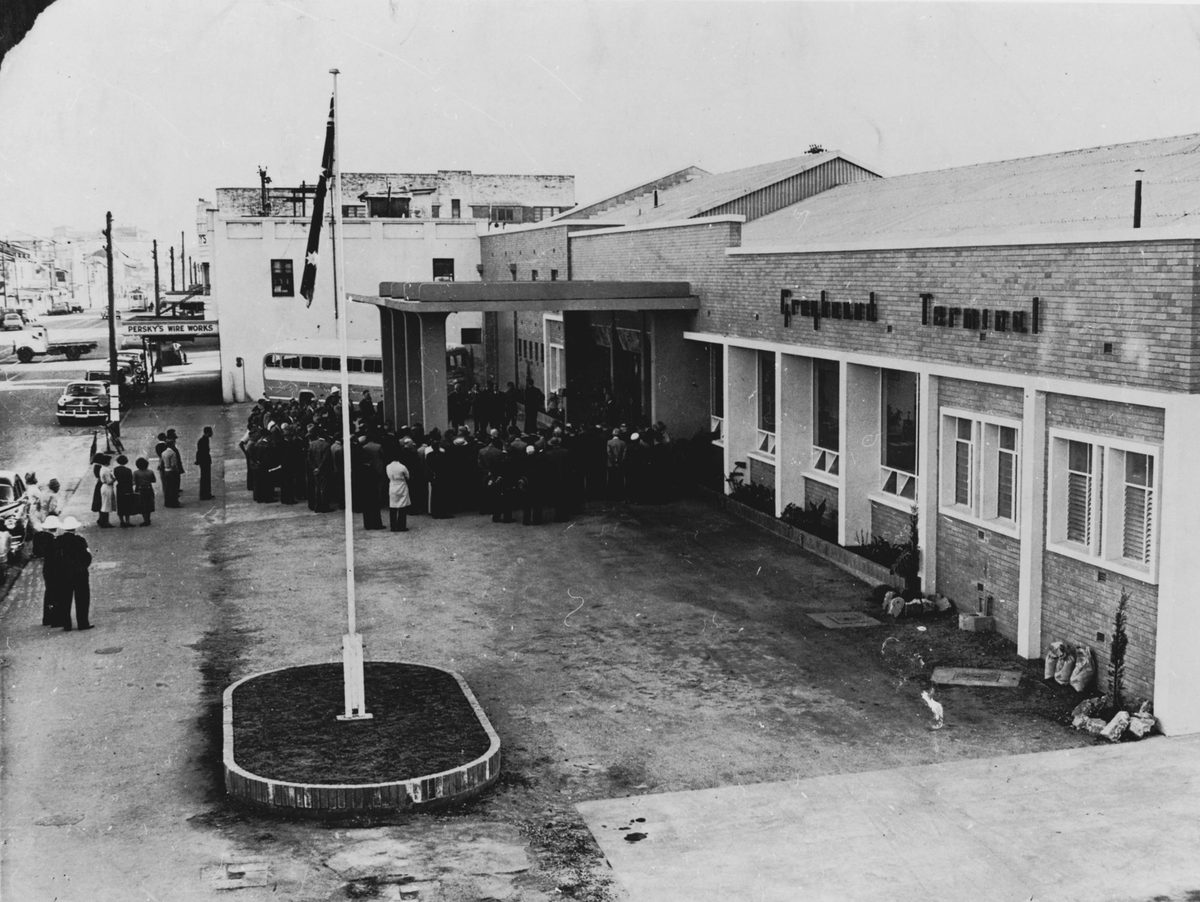 Official opening of the new Greyhound Bus Terminal in South Brisbane, 1953