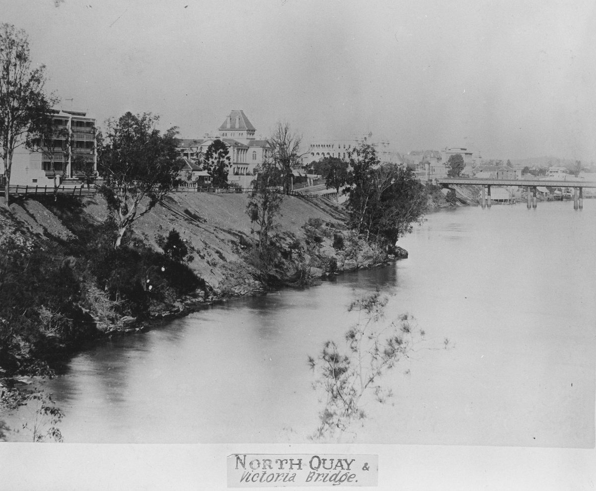 North Quay as seen from the river, looking towards Victoria Bridge, Brisbane, 1889