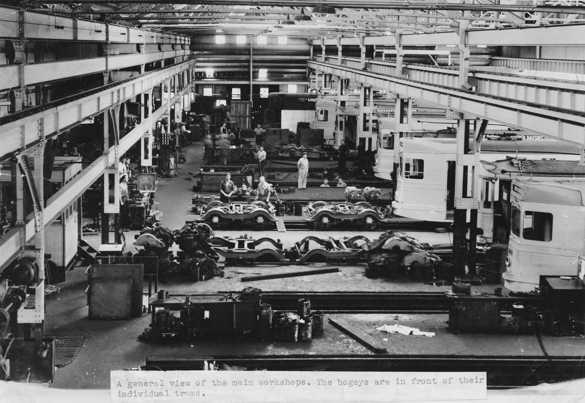 Brisbane tram workshops, 1949