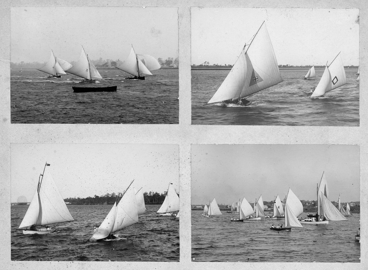 Four small images of yachts racing on the Brisbane River, 1899