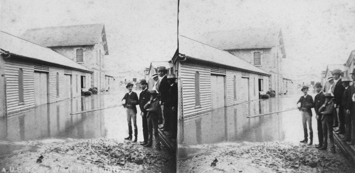 A.U.S.N. Co. wharf, Brisbane, during flood, 1890
