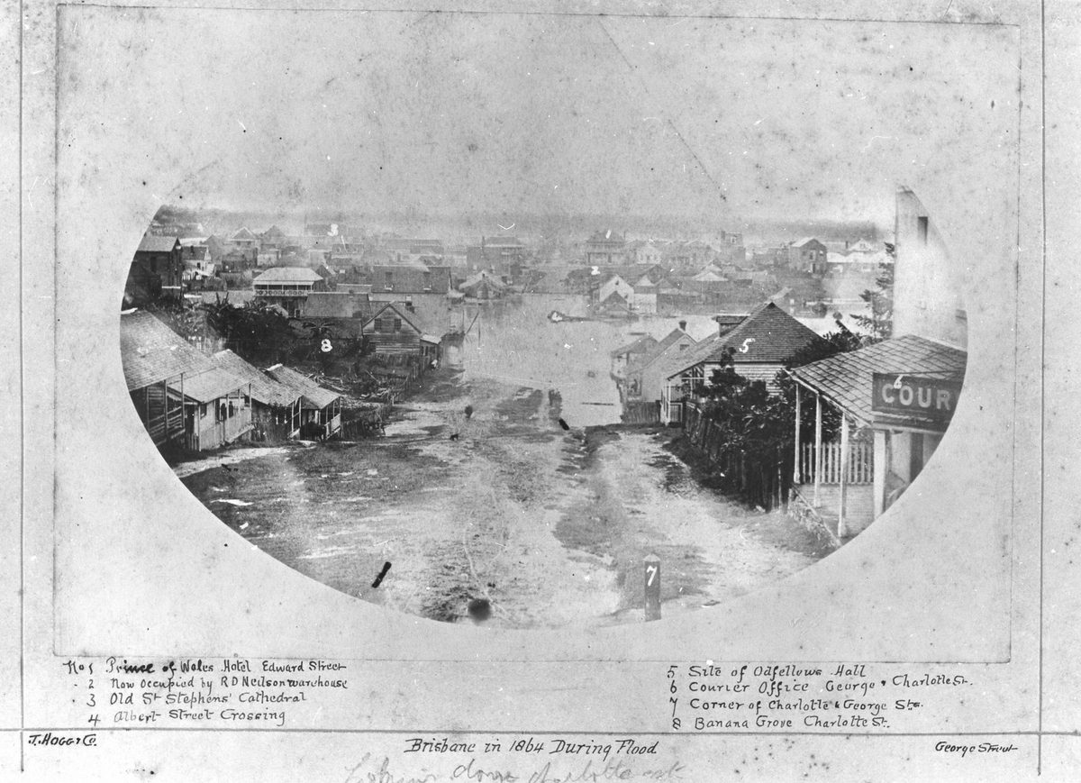 View looking down Charlotte Street, Brisbane, during the flood of 1864