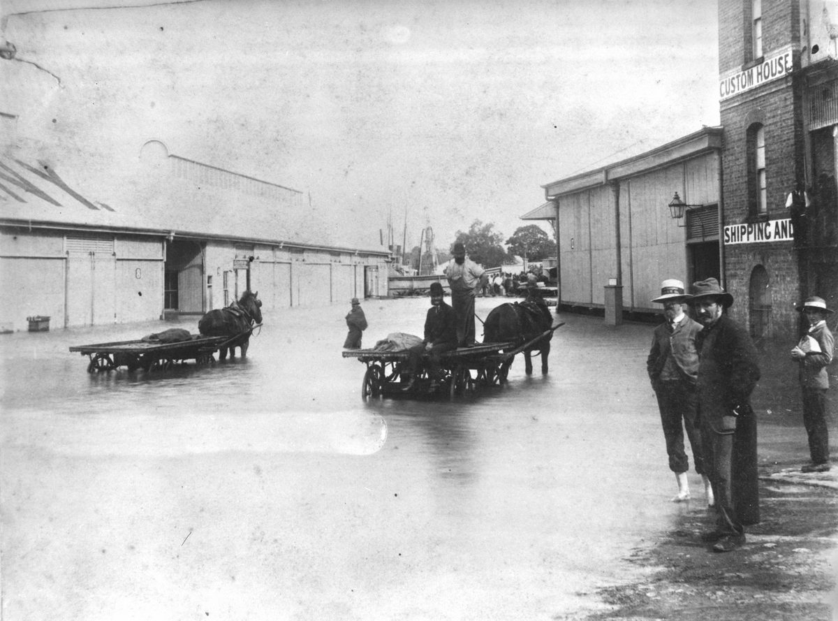 Flooding near A.U.S.N. wharves, Brisbane, 1890