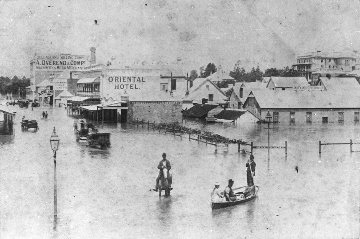 Activity on Albert Street, Brisbane, during the 1890 flood