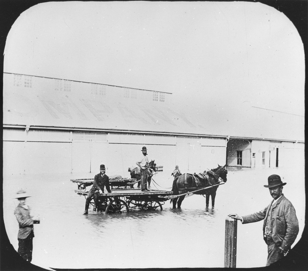 Australasian United Steam Navigation Co. wharves during the Brisbane Floods, 1890