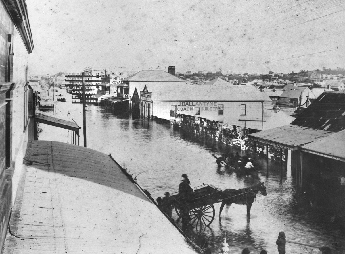 Rooftop view along Stanley Street, South Brisbane, during the 1887 floods