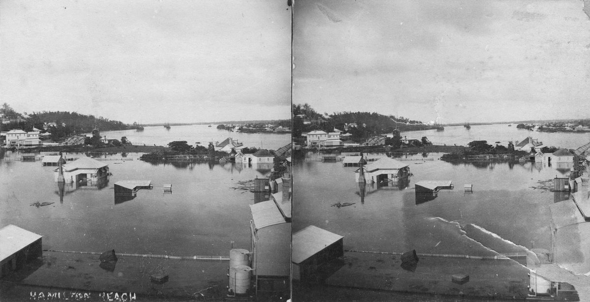 Houses under water at Breakfast Creek during the 1890 Brisbane flood