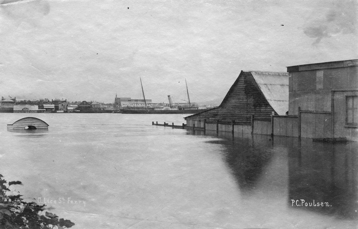Alice Street ferry ramp during the 1890 Brisbane flood