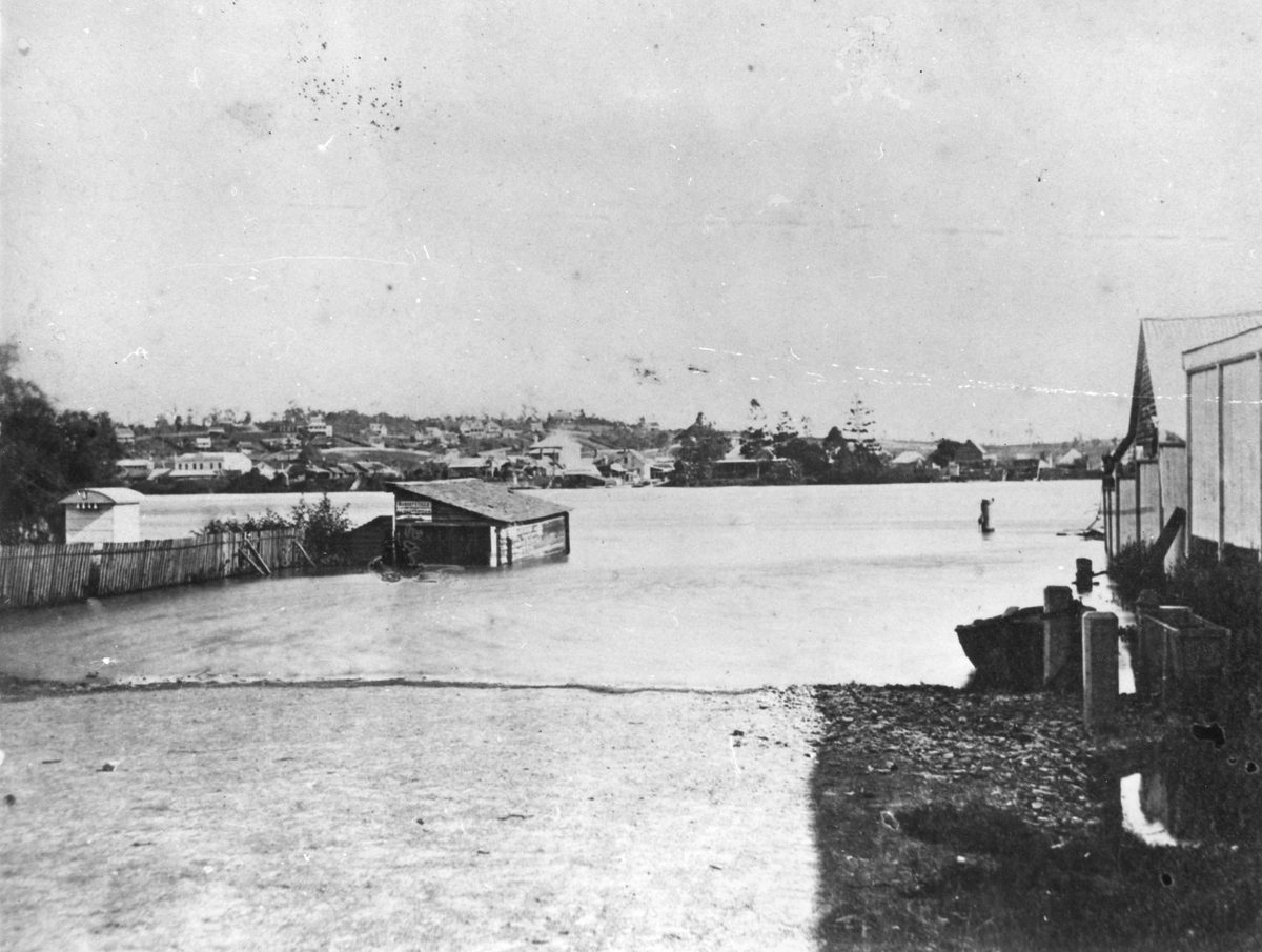 Alice Street ferry ramp during the 1887 floods