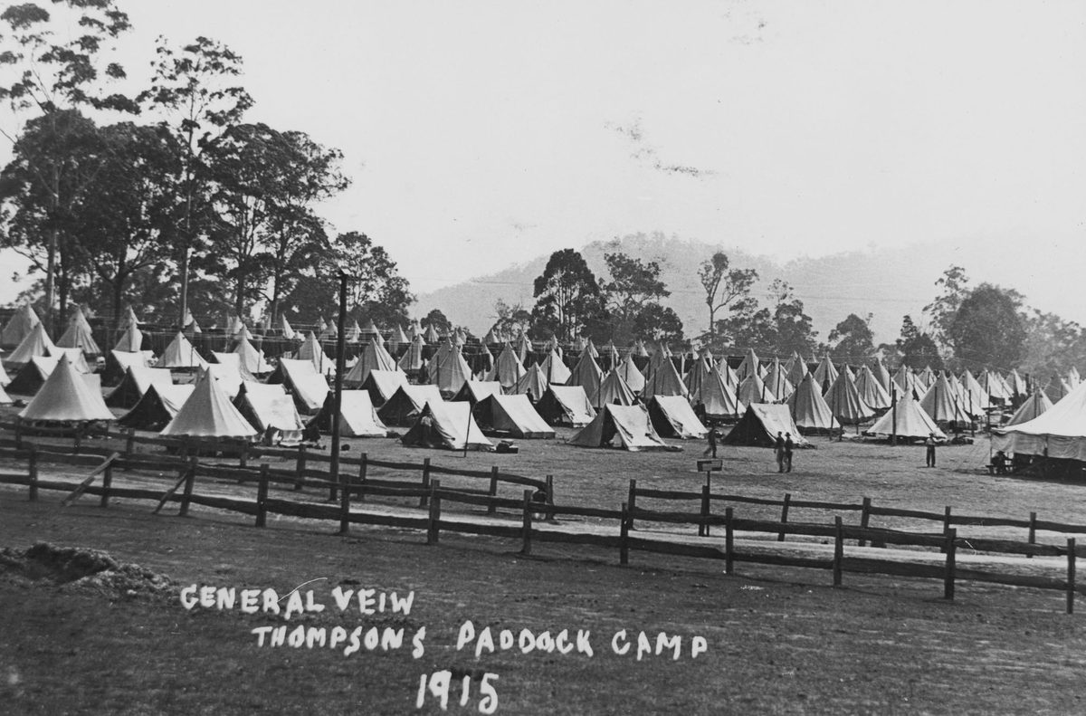 Camp at Thompson's Paddock, Enoggera, Brisbane, 1915