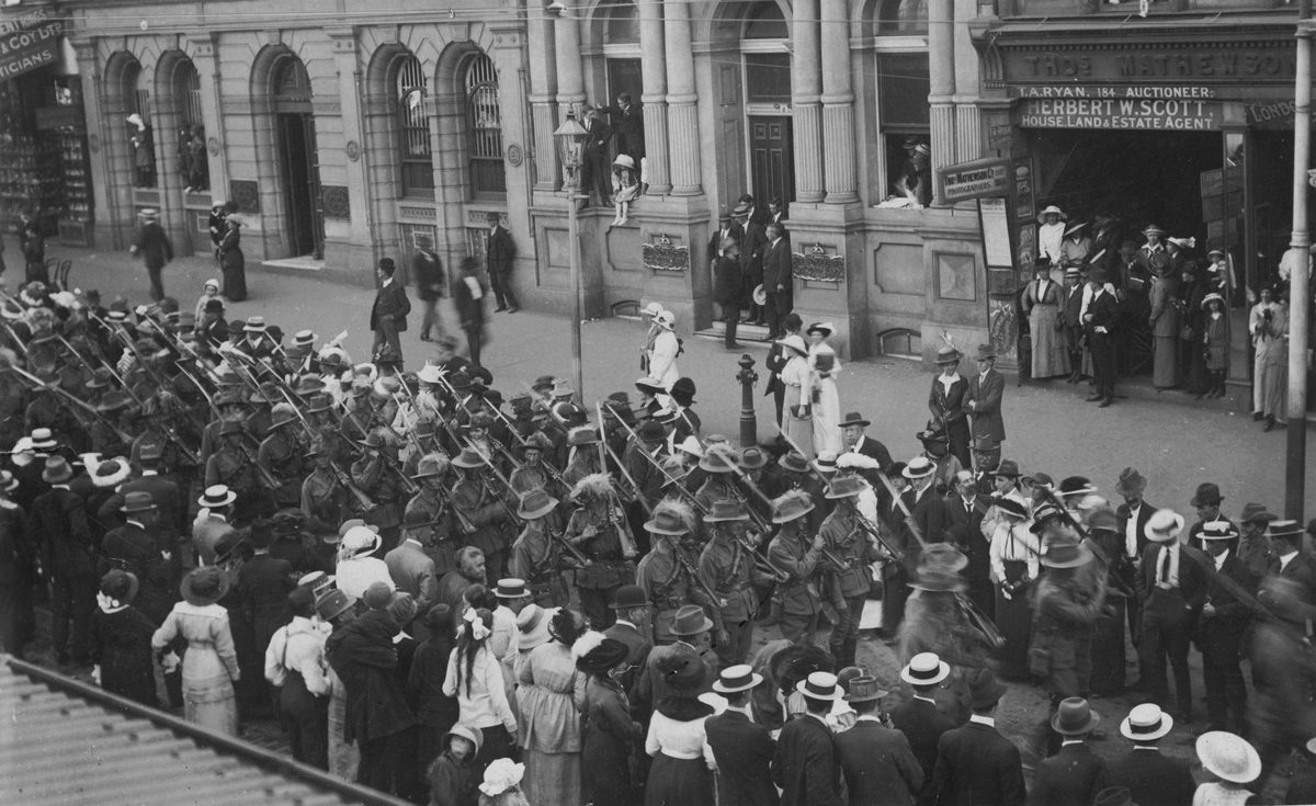9th Battalion A.I.F. marching through Queen Street, Brisbane, 1914