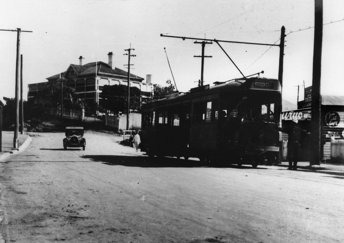 Bardon tram terminus in Macgregor Terrace, Brisbane, 1929