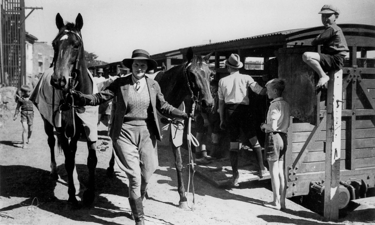 Thoroughbreds ready for action at the Royal National Association Exhibition in Brisbane, 1940