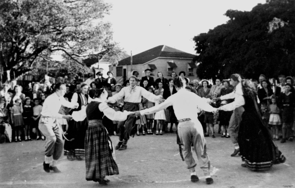 Latvian folk group dancing, Brisbane, 1953