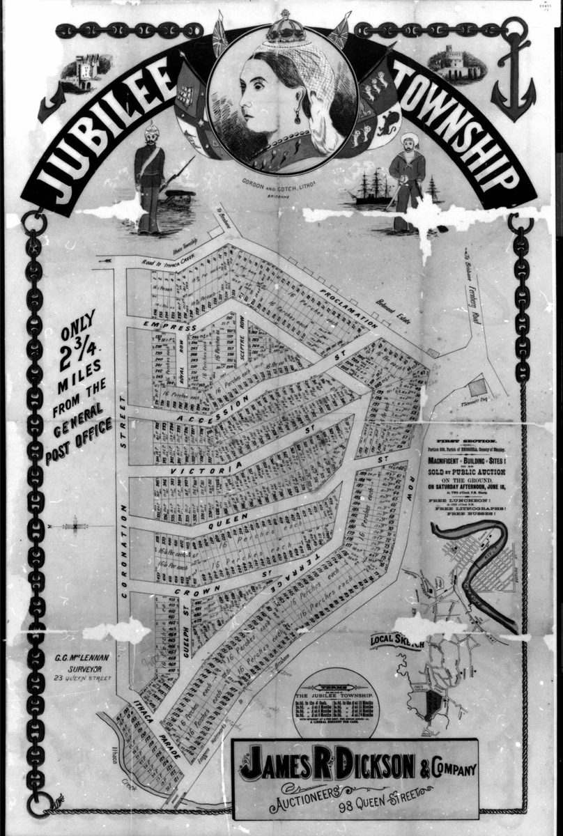 Handbill from the land subdivision of Jubilee Township, Brisbane, 1897