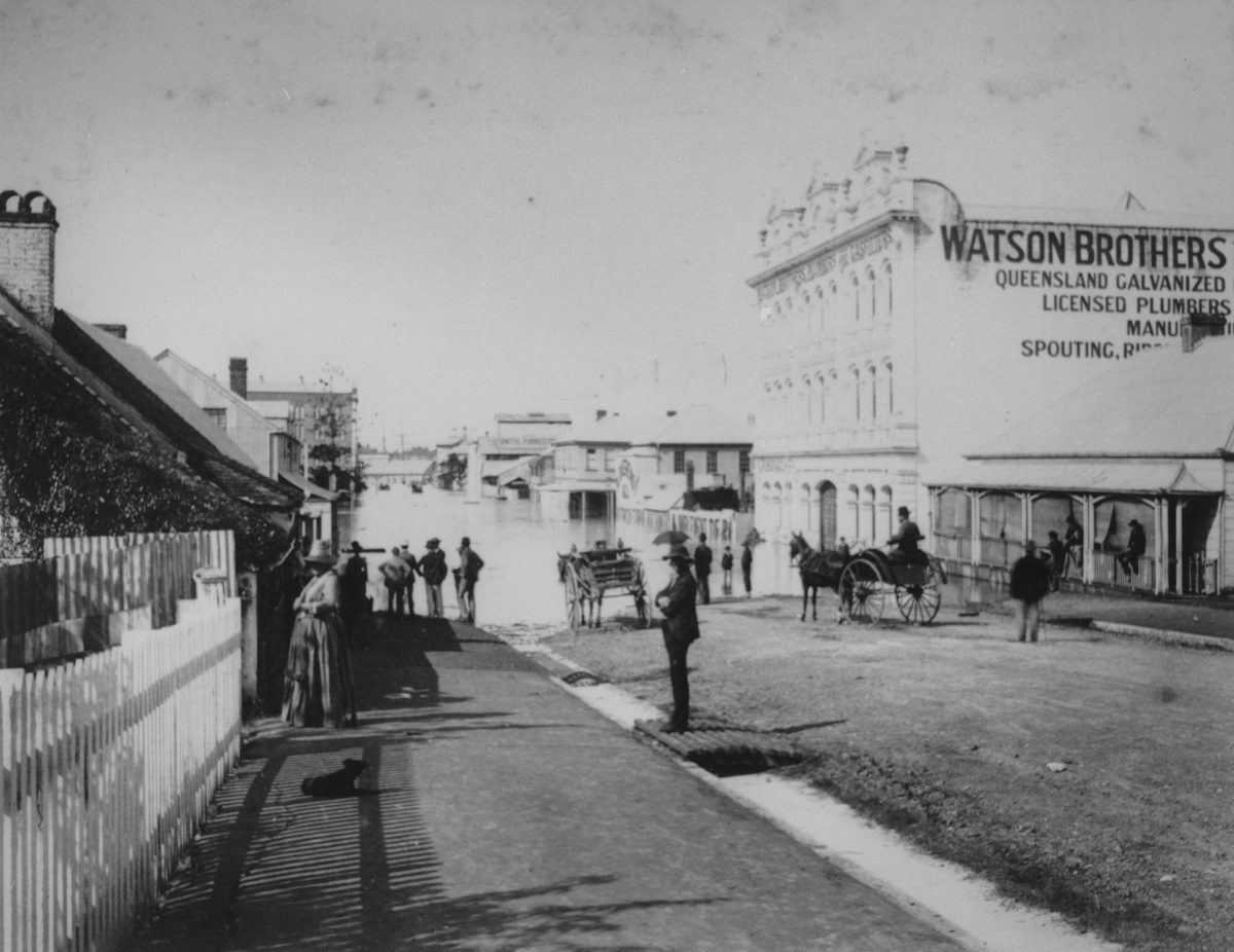Flooding along Margaret Street in Brisbane, 1890
