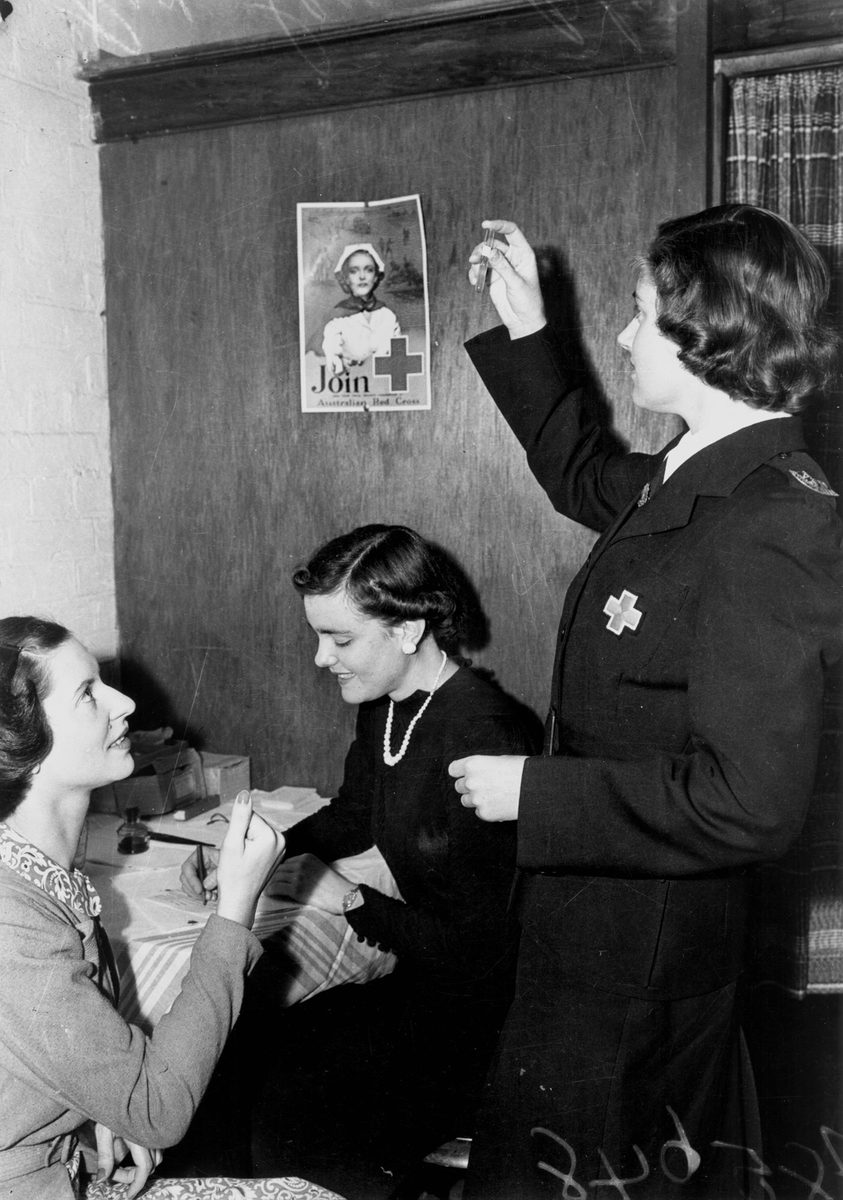 Blood sample being taken from a patient at the Red Cross Blood Bank, Brisbane, September 1942