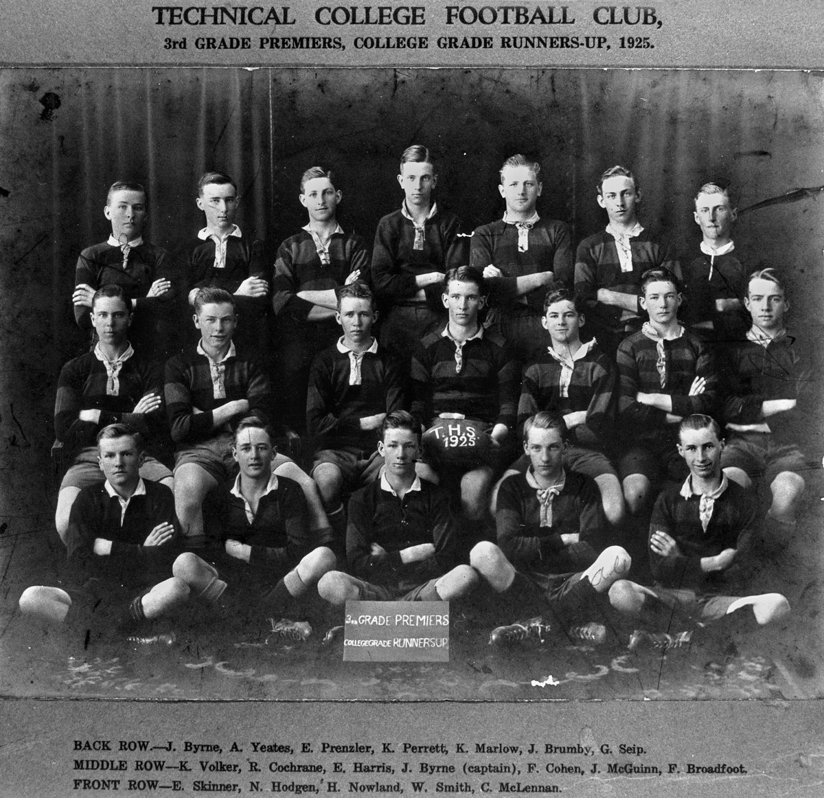 Rugby Union team from the Technical College, 3rd Grade Premiers and College Grade Runners-up, 1925