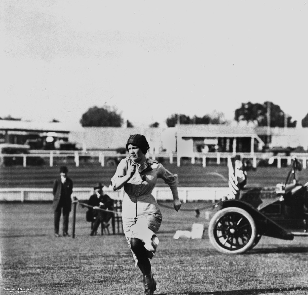 Female athlete competing in the Motor Sports Carnival in Brisbane, Queensland, 1914