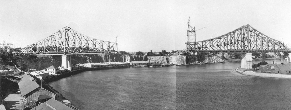 Panoramic view of Story Bridge, Brisbane, under construction