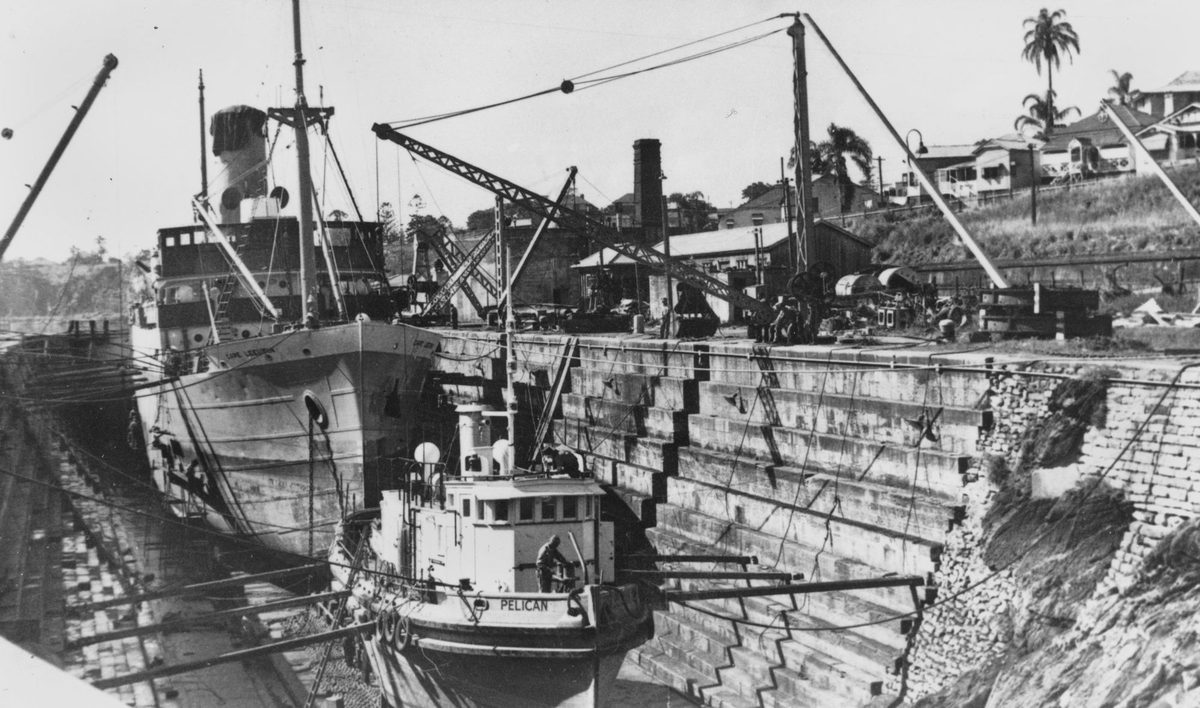 Ships Cape Leeuwin and Pelican in the South Brisbane dry dock, 1951