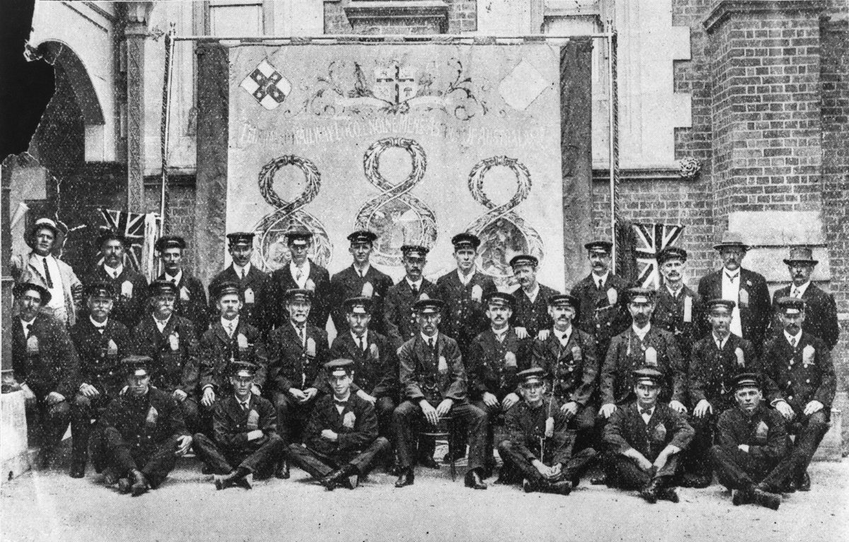 George Allom with Queensland Railway drivers and firemen, Rome Street Depot, Brisbane, 1912