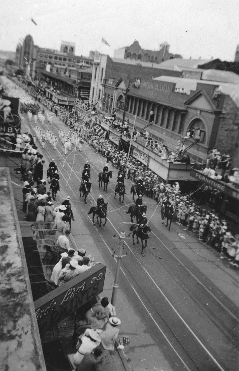 American naval squadron parading through Wickham Street, Brisbane, 1941
