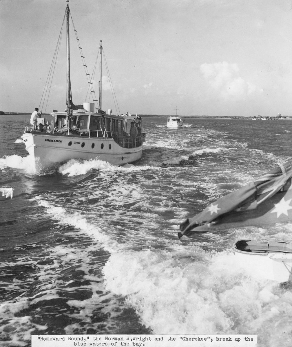 Homeward bound after a day on Moreton Bay, Brisbane, 1951