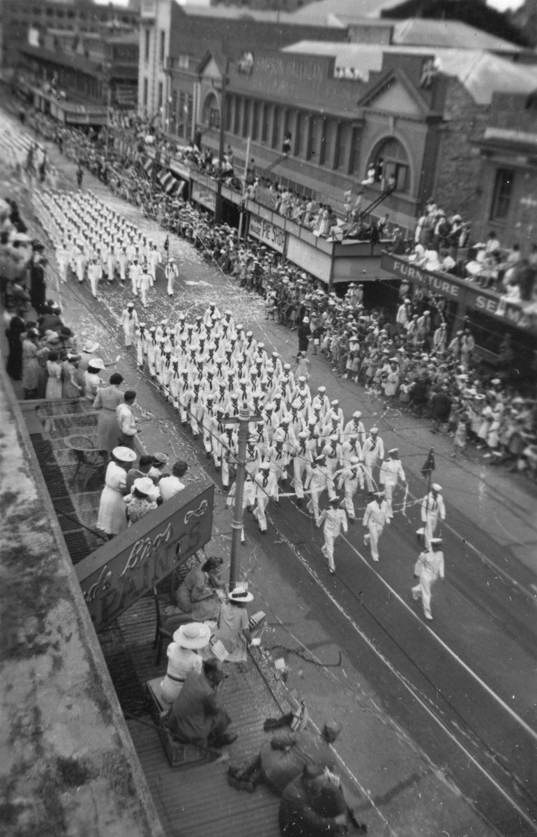 American Naval Squadron marching in Wickham Street, Brisbane, 1941