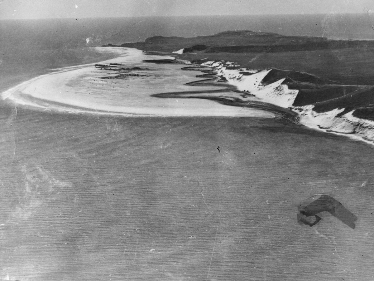 Aerial view of the southern end of Moreton Island, 1953