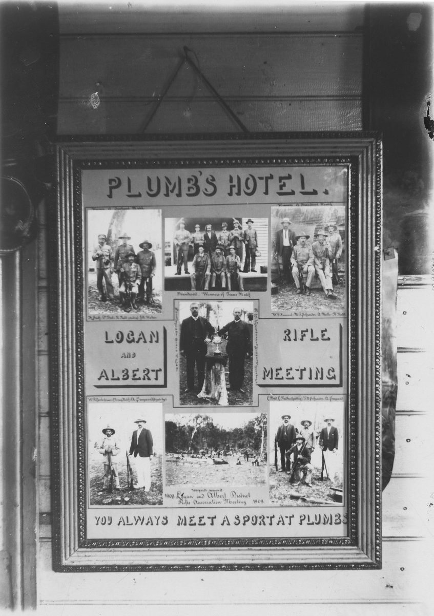 Framed images of Plumb's Hotel Logan and Albert Rifle Meeting, Beenleigh, 1909