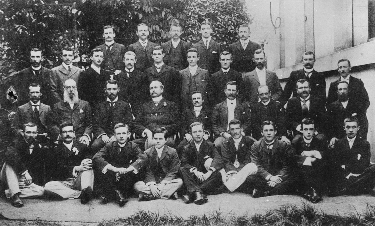 Staff of the Bank of New South Wales posing for a group photograph, Brisbane, 1903