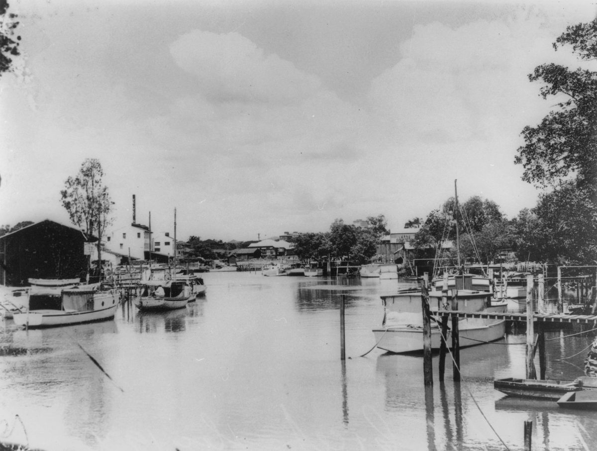 Boats moored on Breakfast Creek, 1936