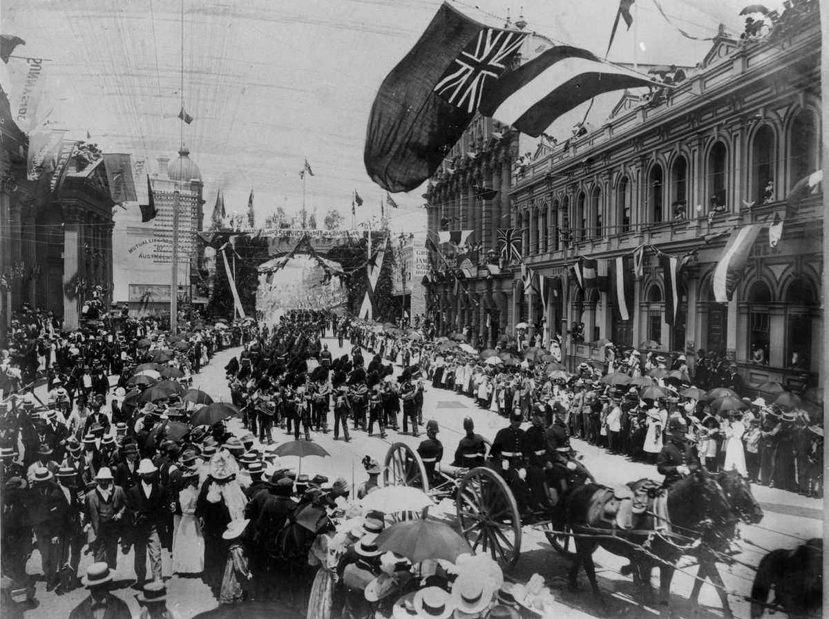 Procession with the Imperial Troops, Queen Street, Brisbane, Queensland, 1901