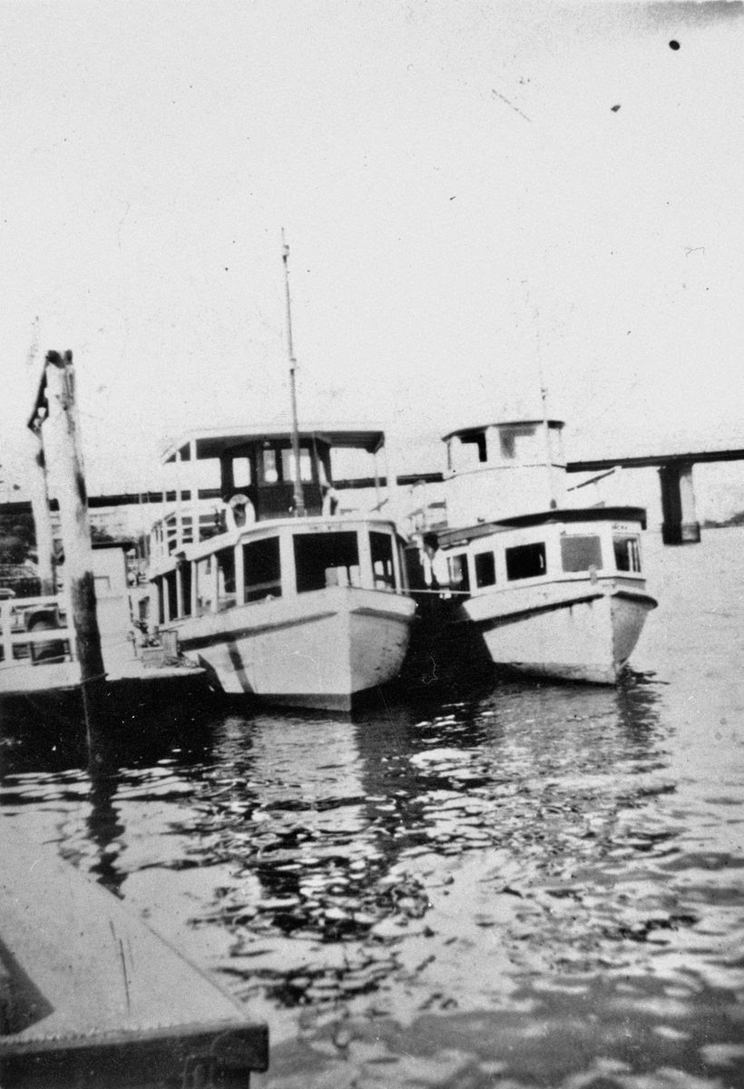 Two boats moored on the Brisbane River, 1938